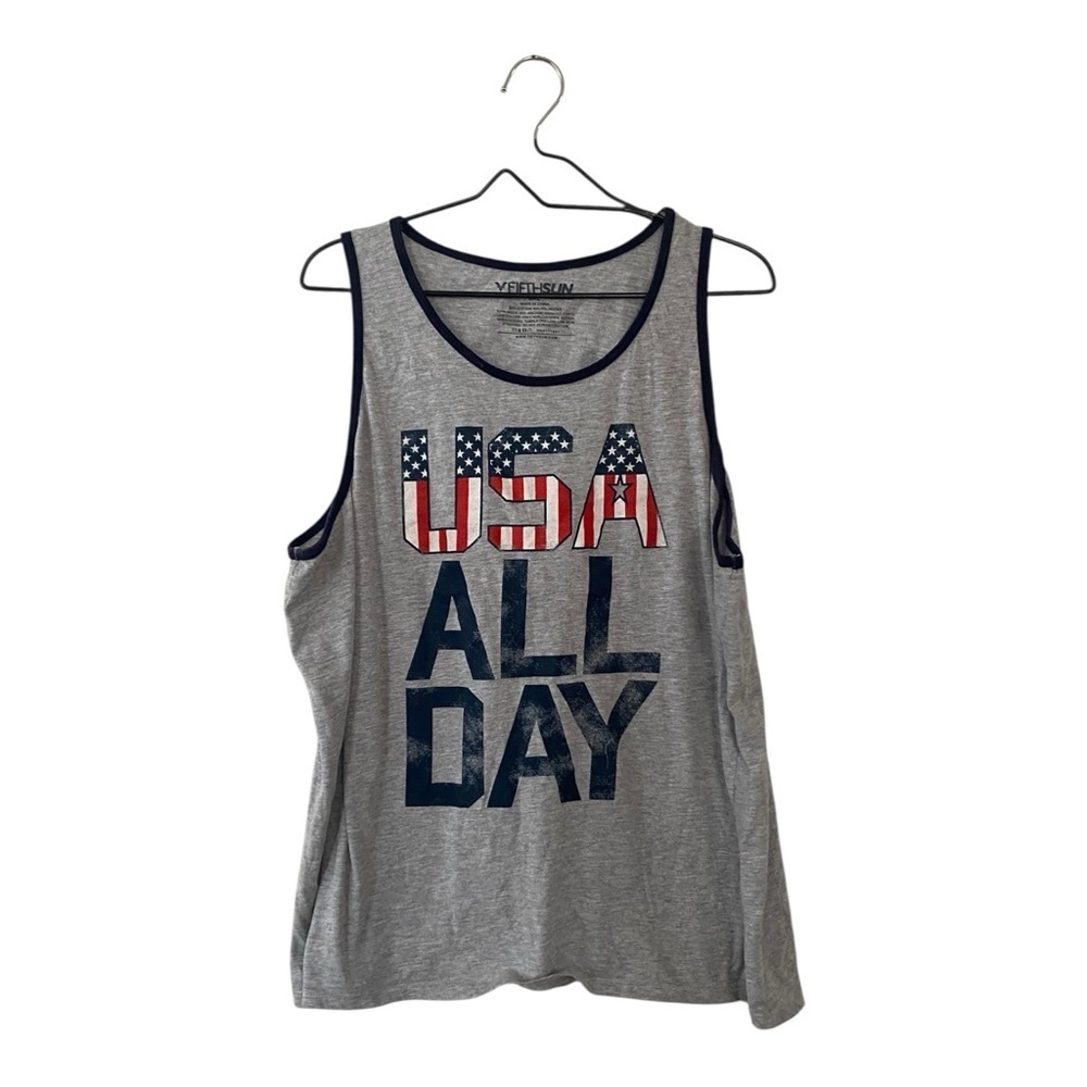 Fifth Sun Men’s Gray USA All Day Tank Top Size 2XL Fourth of July Shirt